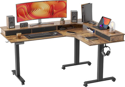 Triple Motor 63" L Shaped Standing Desk with 3 Drawers, Electric Standing Gaming Desk Adjustable Height, Corner Stand up Desk with Splice Board, Black Frame/Black Top