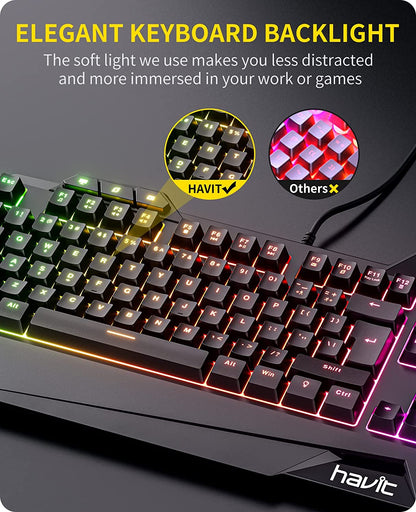 Gaming Keyboard and Mouse Combo, Backlit Computer Keyboards and RGB Gaming Mouse, Gaming Accessories 104 Keys PC Gaming Keyboard with DPI 4800 Mouse for Gamer, Black