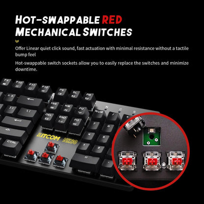 PC Gaming Keyboards RGB Backlit Mechanical Keyboard ABS Keycap Programmable Macro Detachable USB Wired Keyboard for Windows PC (104 Keys Red Switch)