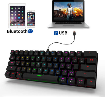 60% Dual-Mode Bt5.0/Type-C Mechanical Keyboard, 61 Keys Bluetooth Mechanical Keyboard,Gaming/Office Keyboard for Pc/Mac Gamer (Red Switch, Black)