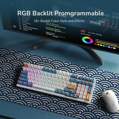 RK98 Wireless Mechanical Keyboard, Triple Mode 2.4G/BT5.1/USB-C Hot Swappable Mechanical Keyboard with Number Pad, Pre-Lubed Switches RGB Backlit Gaming Keyboard, Software Support