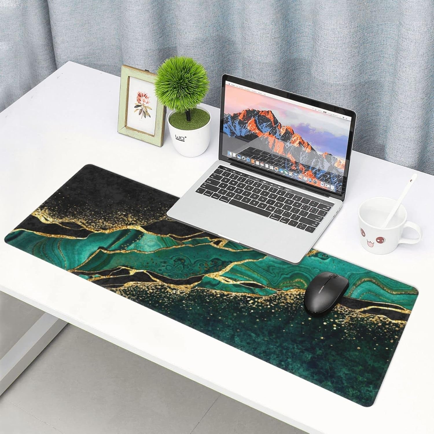 Extended Large Mouse Pad, XL Gaming Mousepad 31.5 X 11.8 Inch, Big Computer Keyboard Desk Pad, Waterproof Mouse Mat with Stitched Edges and 3Mm Thick Long Non-Slip Base for Office Gaming, Green Marble