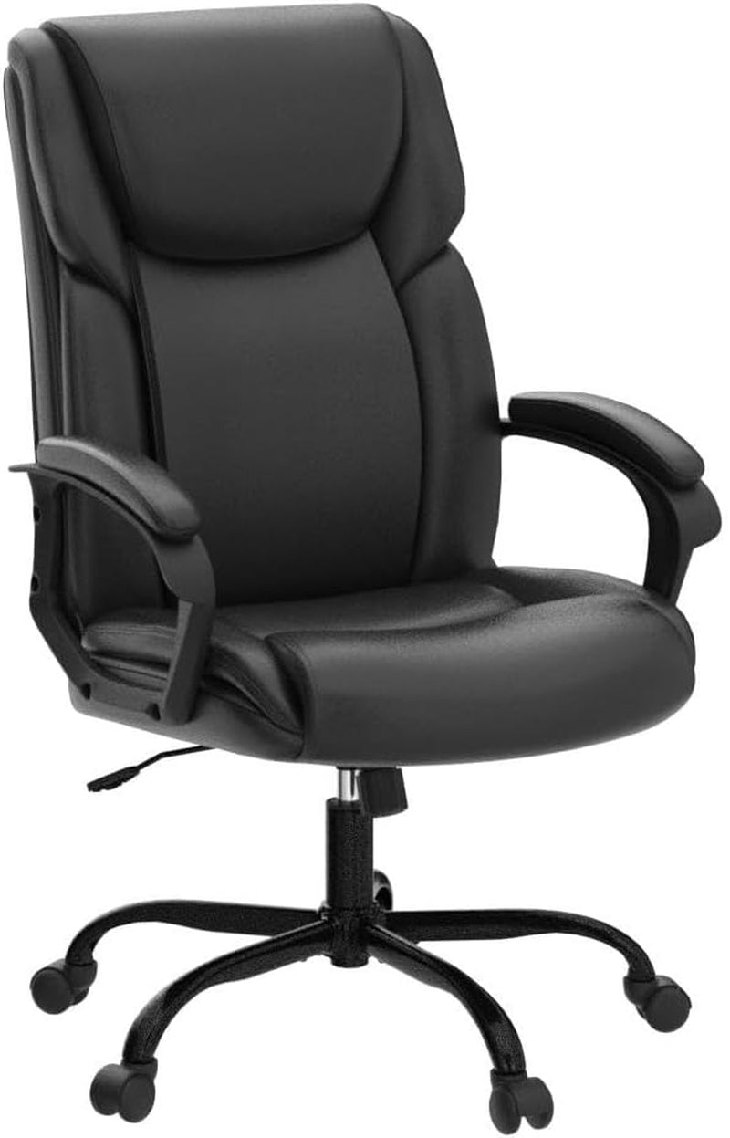 Home Office Executive Desk High Back Computer Adjustable Height and Swivel Task Lumbar Head Support Chair, Leather Black