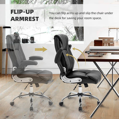 Executive Office Chair Ergonomic Chair with Lumbar Support, Flip up Arms with Wheels, Home Office Desk Chairs Comfortable Computer Chairs,Black