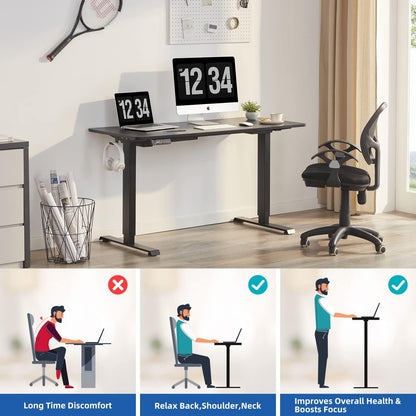 Dual Motor 55X24 Electric Standing Desk, Stand up Desk Height Adjustable with Memory Controller, Sit Stand Desk with Cable Management Tray for Home Office, Solid Board&Steel Frame Black