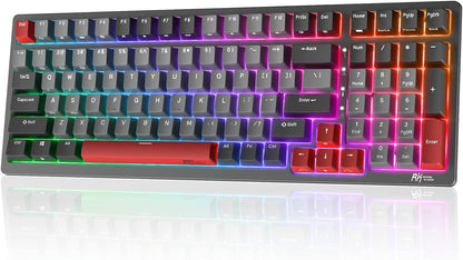 RK98 Wireless Mechanical Keyboard, Triple Mode 2.4G/BT5.1/USB-C Hot Swappable Mechanical Keyboard with Number Pad, Pre-Lubed Switches RGB Backlit Gaming Keyboard, Software Support