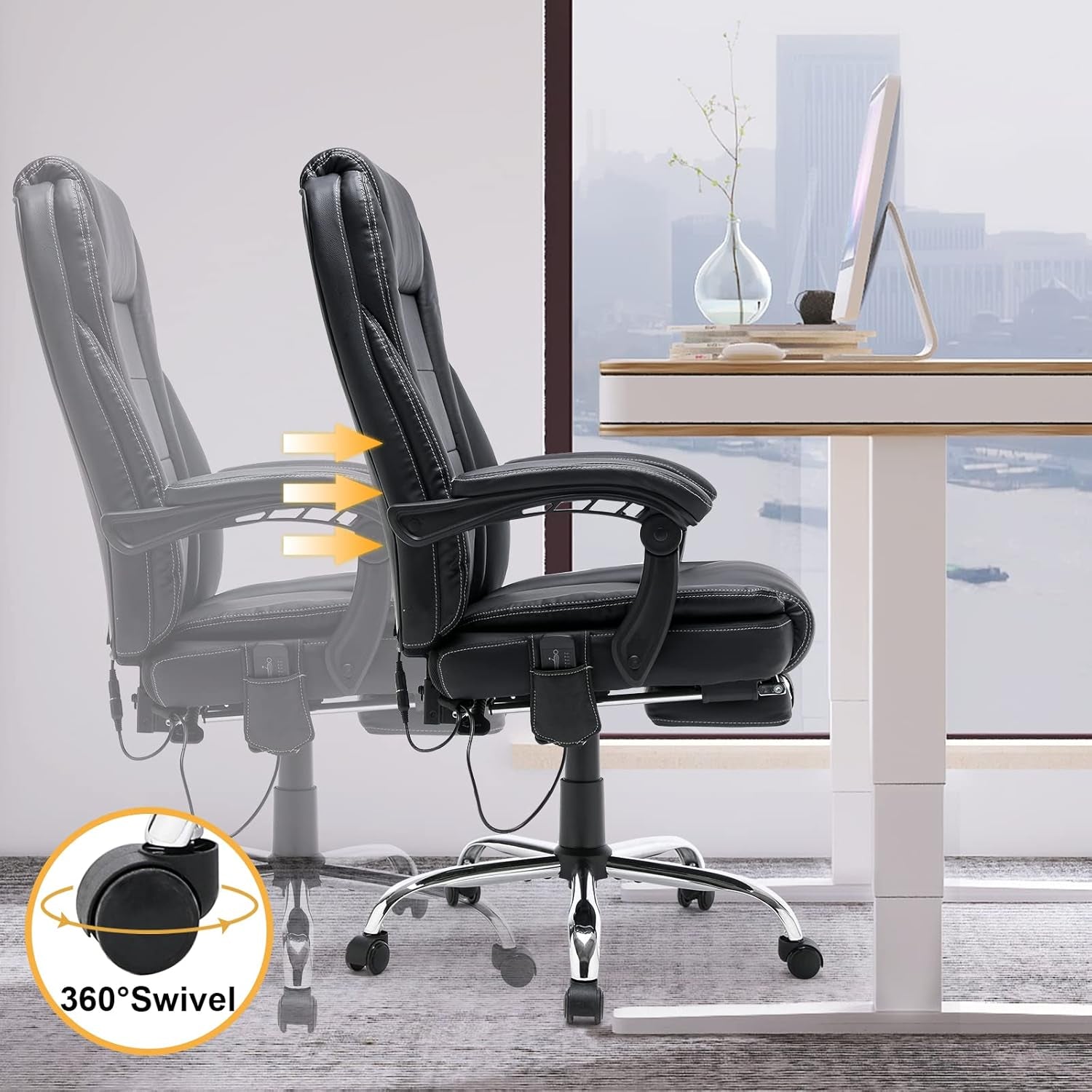 Executive Office Chair, Ergonomic High Back Cushion Lumbar Back Support, Computer Desk Chair, Reclining Office Chair W/Foot Rest and Massage for Domitory