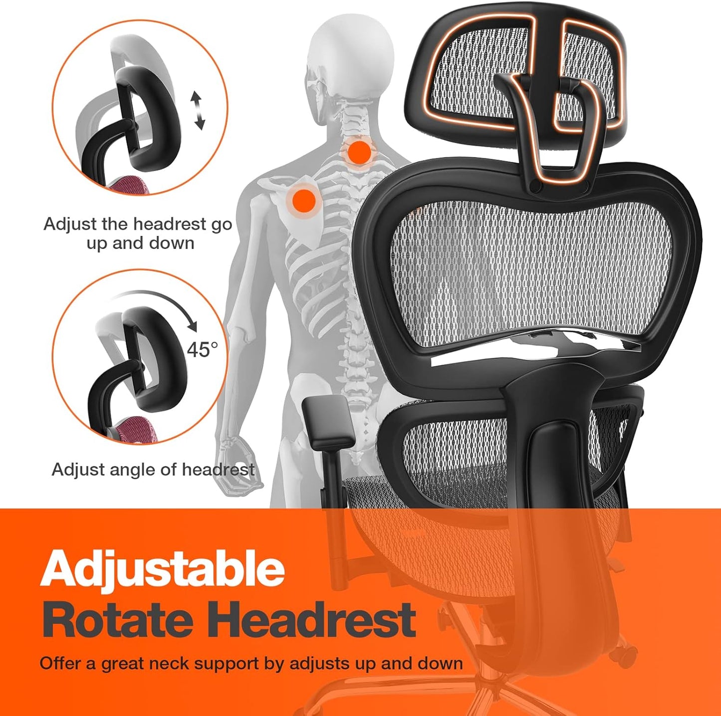 Office Chair, Ergonomic Office Chair, High Back Home Office Desk Chairs with Adjustable Headrest Armrests, Breathable Mesh Office Chair with Lumbar Support and Tilt Function, Black