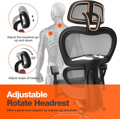 Office Chair, Ergonomic Office Chair, High Back Home Office Desk Chairs with Adjustable Headrest Armrests, Breathable Mesh Office Chair with Lumbar Support and Tilt Function, Black