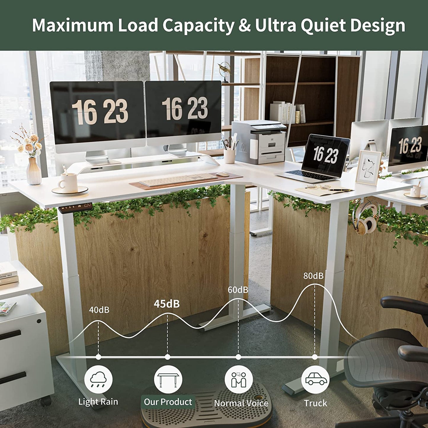 Triple Motor L-Shaped Electric Standing Desk, 63 Inches Height Adjustable Stand up Corner Desk, Sit Stand Workstation with Splice Board, White Frame/White Top