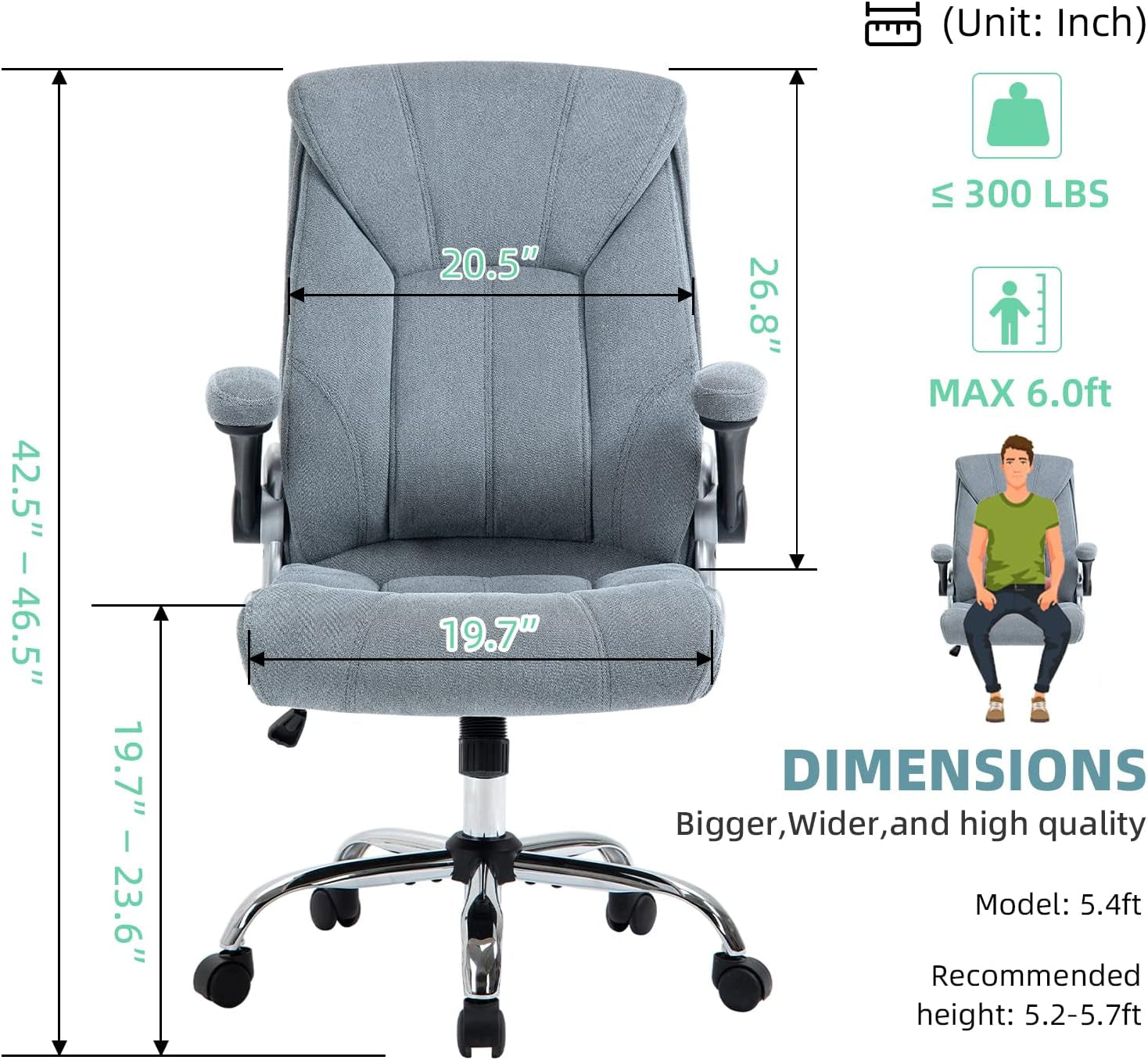 Executive Office Chair,Ergonomic Chair with Flip up Arms Lumbar Support and Wheels,Comfortable Computer Desk Chair Swivel Task Chair, Gray