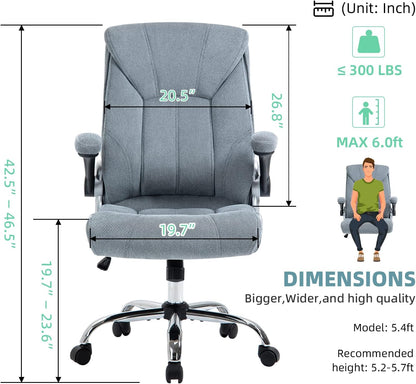 Executive Office Chair,Ergonomic Chair with Flip up Arms Lumbar Support and Wheels,Comfortable Computer Desk Chair Swivel Task Chair, Gray