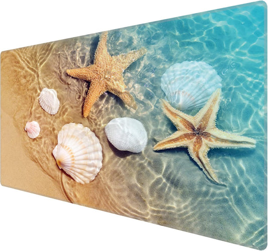 Large Gaming Mouse Pad Extended Mousepad Computer Keyboard Mouse Mat Desk Pad for Home Office Gaming Work (Starfish and Seashell-M)