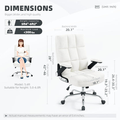 SAETZONE White Office Chair with Adjustable Tilt Angle and Arms, Comfortable Executive Desk Chair High Back Big Computer Chair with Thick Padding for Girl and Women