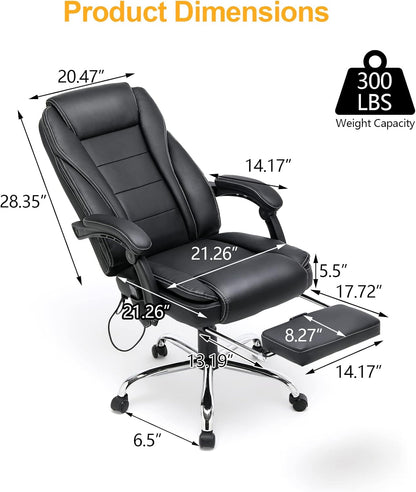 Executive Office Chair, Ergonomic High Back Cushion Lumbar Back Support, Computer Desk Chair, Reclining Office Chair W/Foot Rest and Massage for Domitory