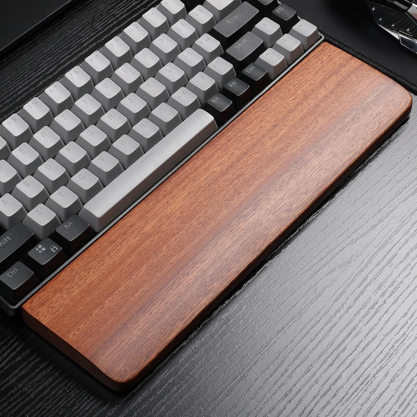 Wooden Keyboard Wrist Rest, Ergonomic Gaming Keyboard Wrist Rest Pad with Anti-Slip Mat, Ebony Wrist Pain Relief for Office, Gaming, Typing, Computer