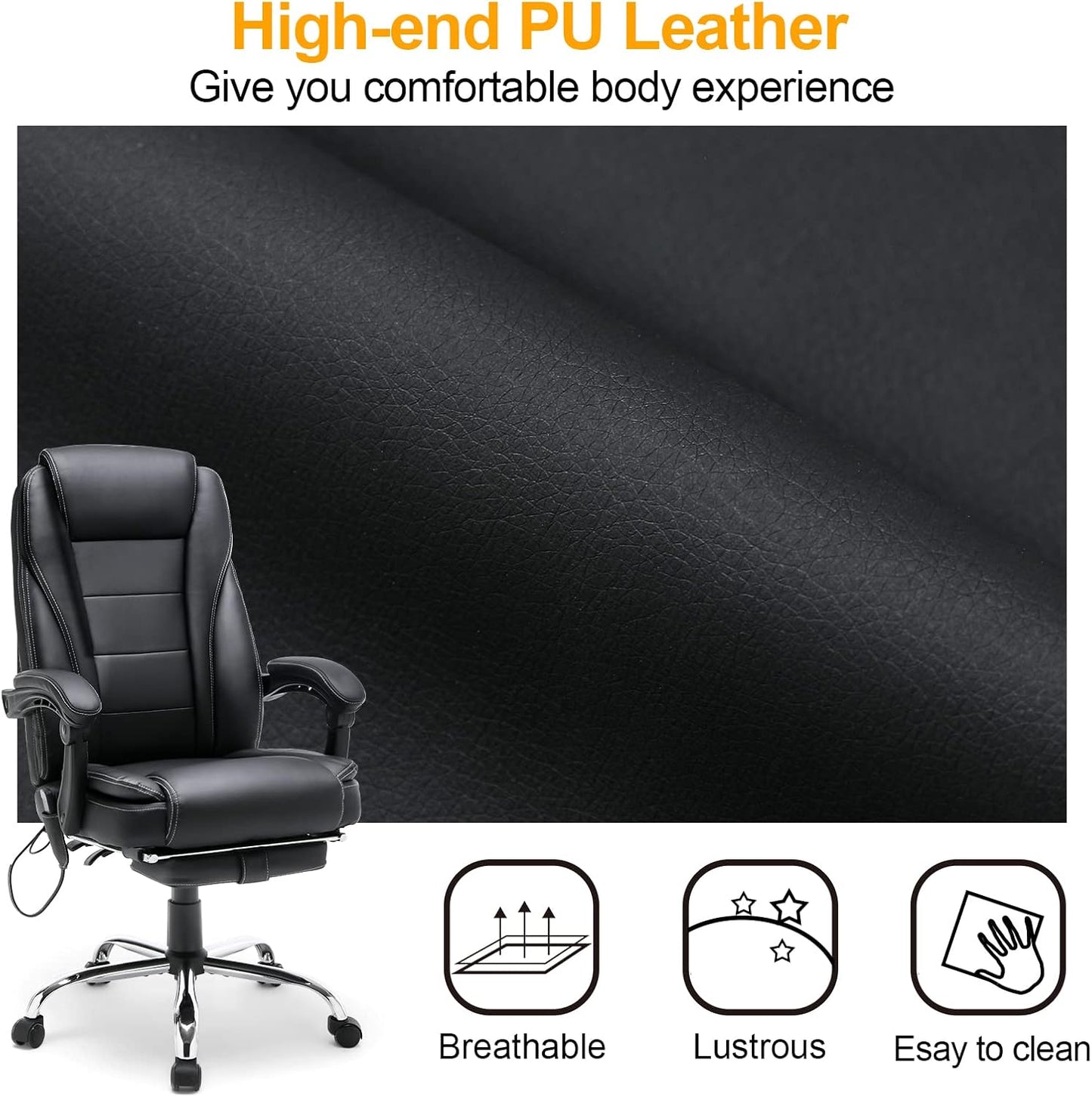 Executive Office Chair, Ergonomic High Back Cushion Lumbar Back Support, Computer Desk Chair, Reclining Office Chair W/Foot Rest and Massage for Domitory