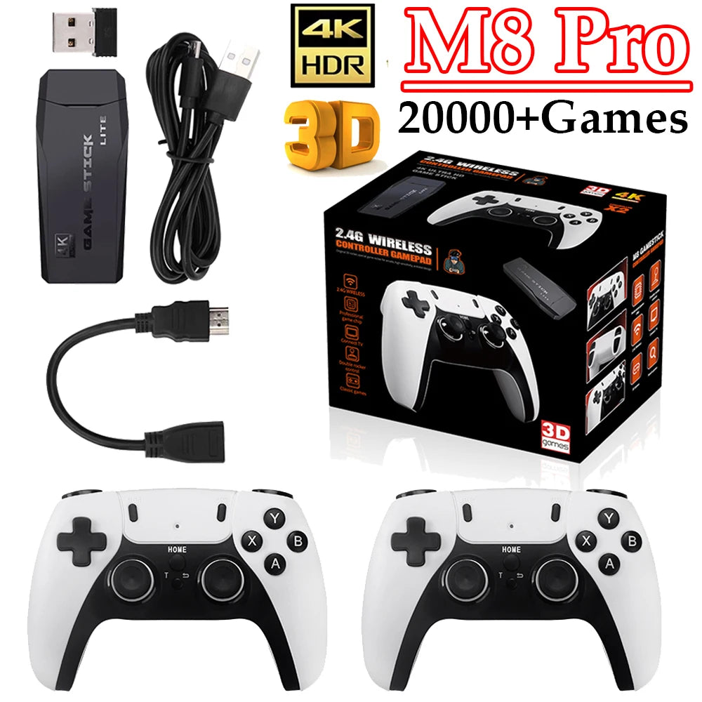 M8 Pro Game Stick 32/64/128GB 20000+ Video Game Console 2.4G Double Wireless Controller Retro Game TV Stick Retro Classic Games