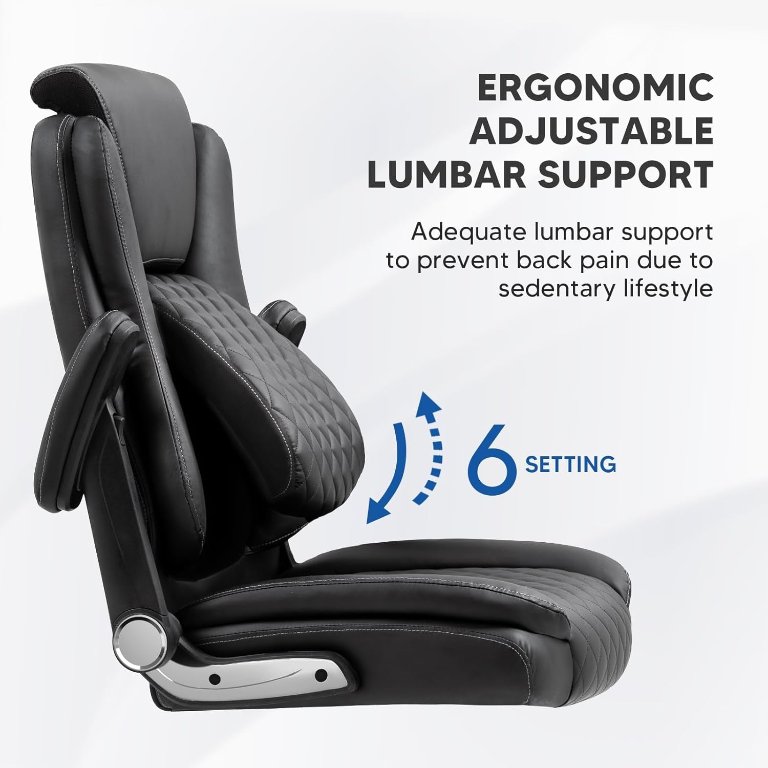 Executive Office Chairs Comfortable Ergonomic Desk Chair with Flip-Up Armrests - Adjustable Headrest, Tilt and Lumbar Support - Black Bonded Leather