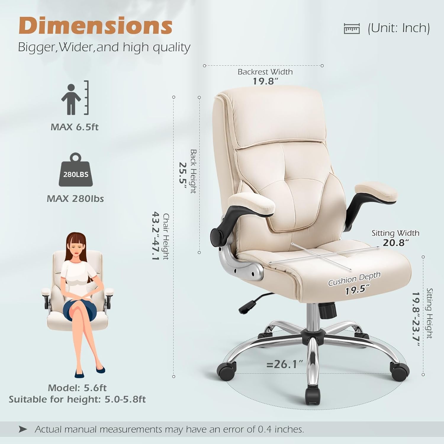 Ergonomic Executive Office Chair with Lumbar Support,Velvet Fabric Home Office Desk Chairs with Wheels, High Back Computer Chairs,Beige