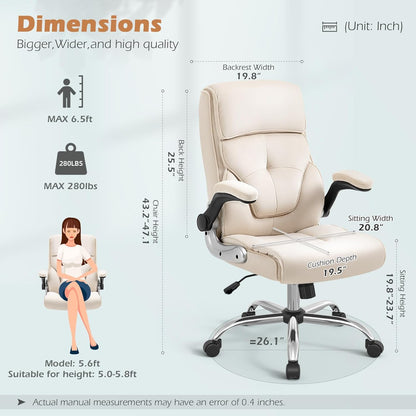 Ergonomic Executive Office Chair with Lumbar Support,Velvet Fabric Home Office Desk Chairs with Wheels, High Back Computer Chairs,Beige