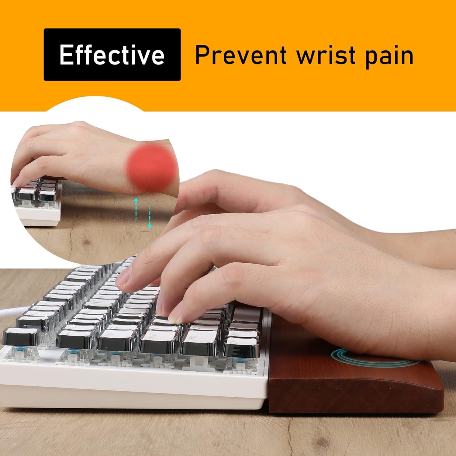 Wooden Keyboard Wrist Rest, Ergonomic Gaming Keyboard Wrist Rest Pad with Anti-Slip Mat, Ebony Wrist Pain Relief for Office, Gaming, Typing, Computer