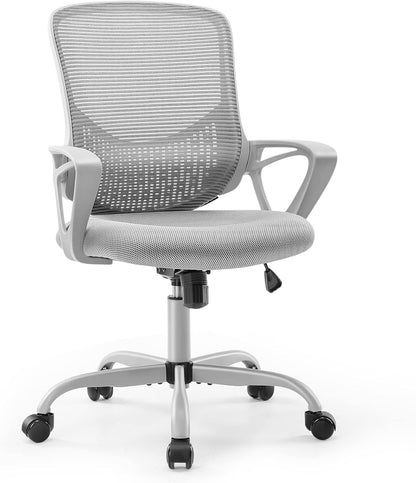 Ergonomic Home Desk Adjustable Armless Computer Lumbar Support, Small Mesh Task Chair with Backrest Swivel Rolling for Study, Office, Conference Room, 17.71D X 18.89W X 39.1H In, Grey