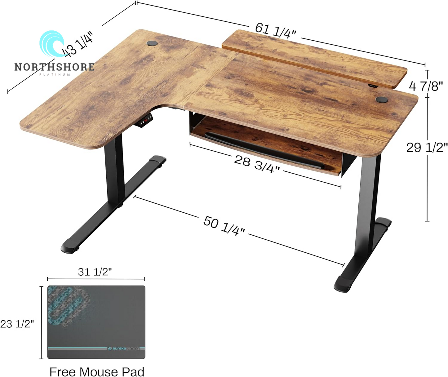 Standing Desk with Keyboard Tray, Computer Desk, 61" L Shaped Electric Adjustable Height Desk W Monitor Stand LED, Corner Sit Stand Desk Gaming Desk, Dual Motor,Left/Rustic Brown