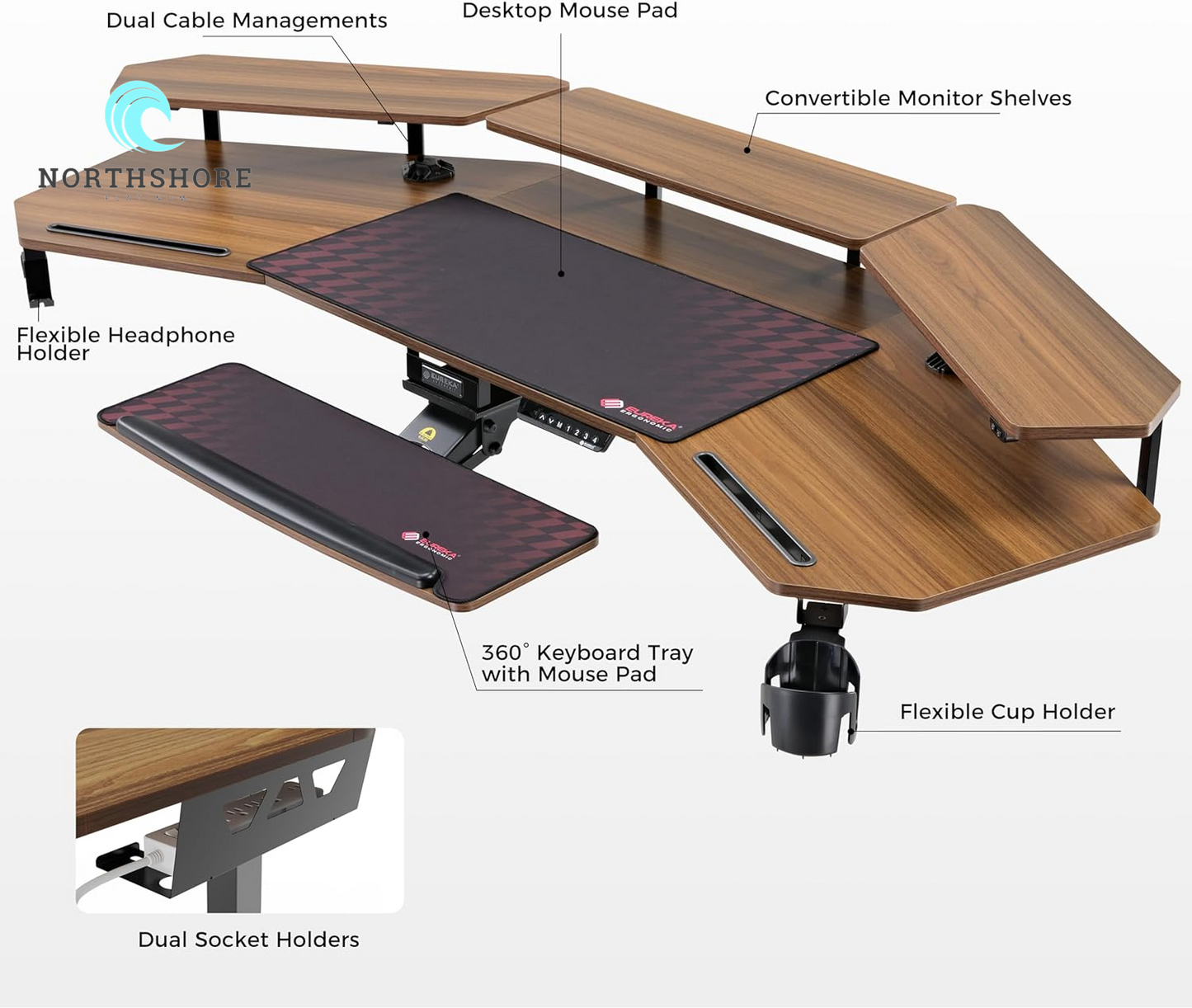 Standing Desk Electric Adjustable Height Desk, Computer Desk with Keyboard Tray 72" Gaming Desk Music Studio Desk Sit Stand up Desk LED Convertible Shelf,Dual Motor,Slot Design,Walnut